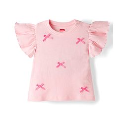 Babyhug 100% Cotton Waffle Knit Half Sleeves Top With Bow Detailing - Pink