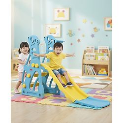 Babyhug 2-in-1 Penguine Slide With Basketball Hoop - Yellow & Blue| Smooth Slide Slide with Extended Landing| Indoor & Outdoor Active Play| Improves Motor Skills, Balance & Coordination| BIS Certified