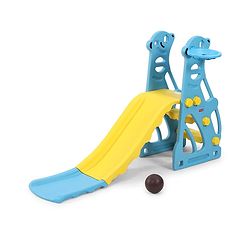 Babyhug 2-in-1 Penguine Slide With Basketball Hoop - Yellow & Blue| Smooth Slide Slide with Extended Landing| Indoor & Outdoor Active Play| Improves Motor Skills, Balance & Coordination| BIS Certified