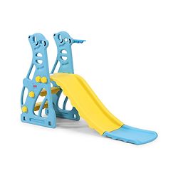 Babyhug 2-in-1 Penguine Slide With Basketball Hoop - Yellow & Blue| Smooth Slide Slide with Extended Landing| Indoor & Outdoor Active Play| Improves Motor Skills, Balance & Coordination| BIS Certified