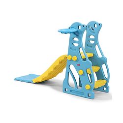 Babyhug 2-in-1 Penguine Slide With Basketball Hoop - Yellow & Blue| Smooth Slide Slide with Extended Landing| Indoor & Outdoor Active Play| Improves Motor Skills, Balance & Coordination| BIS Certified