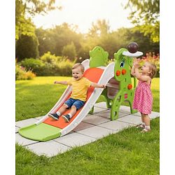 Babyhug 2-in-1 Penguine Slide With Basketball Hoop - Yellow & Blue| Smooth Slide Slide with Extended Landing| Indoor & Outdoor Active Play| Improves Motor Skills, Balance & Coordination| BIS Certified
