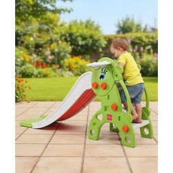 Babyhug 2-in-1 Penguine Slide With Basketball Hoop - Yellow & Blue| Smooth Slide Slide with Extended Landing| Indoor & Outdoor Active Play| Improves Motor Skills, Balance & Coordination| BIS Certified