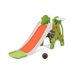 Babyhug 2-in-1 Penguine Slide With Basketball Hoop - Yellow & Blue| Smooth Slide Slide with Extended Landing| Indoor & Outdoor Active Play| Improves Motor Skills, Balance & Coordination| BIS Certified