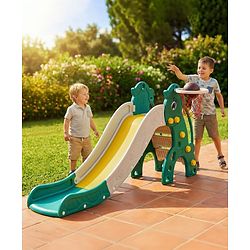 Babyhug 2-in-1 Penguine Slide With Basketball Hoop - Yellow & Blue| Smooth Slide Slide with Extended Landing| Indoor & Outdoor Active Play| Improves Motor Skills, Balance & Coordination| BIS Certified