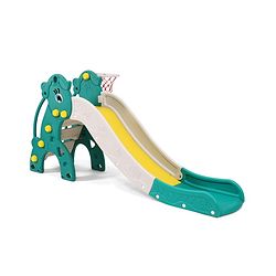 Babyhug 2-in-1 Penguine Slide With Basketball Hoop - Yellow & Blue| Smooth Slide Slide with Extended Landing| Indoor & Outdoor Active Play| Improves Motor Skills, Balance & Coordination| BIS Certified
