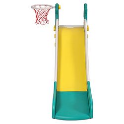 Babyhug 2-in-1 Penguine Slide With Basketball Hoop - Yellow & Blue| Smooth Slide Slide with Extended Landing| Indoor & Outdoor Active Play| Improves Motor Skills, Balance & Coordination| BIS Certified
