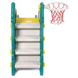 Babyhug 2-in-1 Penguine Slide With Basketball Hoop - Yellow & Blue| Smooth Slide Slide with Extended Landing| Indoor & Outdoor Active Play| Improves Motor Skills, Balance & Coordination| BIS Certified