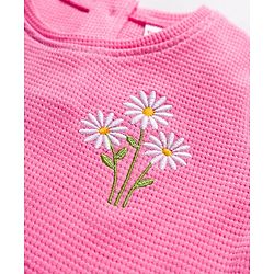 Babyhug Cotton Knit Half Sleeves Floral Embroidered Top - Pink