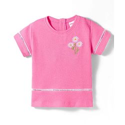 Babyhug Cotton Knit Half Sleeves Floral Embroidered Top - Pink