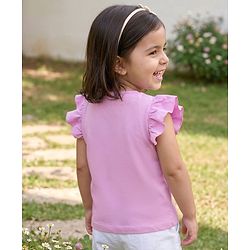 Babyhug Cotton Knit Half Frill Sleeves Floral Applique Top - Mauve