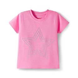 Babyhug Cotton Knit Half Sleeves Rhinestone Star Design Top -Pink