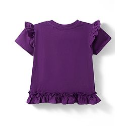 Babyhug Cotton Knit Half Sleeves Top With Floral & Butterfly Applique - Purple