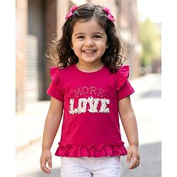 Babyhug Cotton Knit Half Sleeves Top With Embroidery & Applique - Dark Pink
