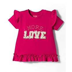 Babyhug Cotton Knit Half Sleeves Top With Embroidery & Applique - Dark Pink