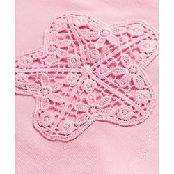 Babyhug 100% Cotton Knit Half Frill Sleeves Top With Floral Embroidery Detailing - Pink