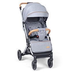 Babyhug AeroGlide Compact Fold Baby Stroller  Grey| One-Hand Fold Safety Harness Reclining Seat Concealed Linked Brake Integrated Trolley Handle Air-cabin Friendly Suspension Wheel 03 Years Grey