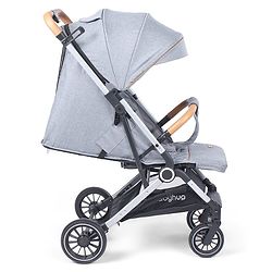 Babyhug AeroGlide Compact Fold Baby Stroller  Grey| One-Hand Fold Safety Harness Reclining Seat Concealed Linked Brake Integrated Trolley Handle Air-cabin Friendly Suspension Wheel 03 Years Grey