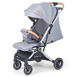 Babyhug AeroGlide Compact Fold Baby Stroller  Grey| One-Hand Fold Safety Harness Reclining Seat Concealed Linked Brake Integrated Trolley Handle Air-cabin Friendly Suspension Wheel 03 Years Grey