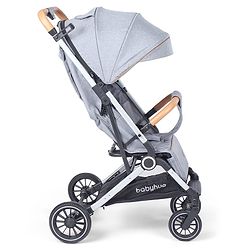 Babyhug AeroGlide Compact Fold Baby Stroller  Grey| One-Hand Fold Safety Harness Reclining Seat Concealed Linked Brake Integrated Trolley Handle Air-cabin Friendly Suspension Wheel 03 Years Grey