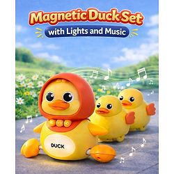 Babyhug Magnetic Crawling Duck Toy Set - Yellow| Music & LED Lights| Dancing Mother Duck| Visual & Auditory Development| Battery Operated| Encourages Crawling| BIS Certified| Gifting Option for 6M+