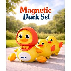 Babyhug Magnetic Crawling Duck Toy Set - Yellow| Music & LED Lights| Dancing Mother Duck| Visual & Auditory Development| Battery Operated| Encourages Crawling| BIS Certified| Gifting Option for 6M+