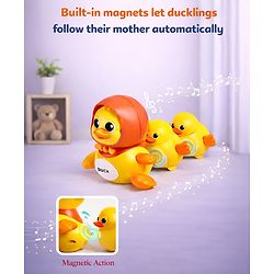 Babyhug Magnetic Crawling Duck Toy Set - Yellow| Music & LED Lights| Dancing Mother Duck| Visual & Auditory Development| Battery Operated| Encourages Crawling| BIS Certified| Gifting Option for 6M+