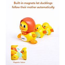 Babyhug Magnetic Crawling Duck Toy Set - Yellow| Music & LED Lights| Dancing Mother Duck| Visual & Auditory Development| Battery Operated| Encourages Crawling| BIS Certified| Gifting Option for 6M+