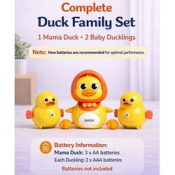 Babyhug Magnetic Crawling Duck Toy Set - Yellow| Music & LED Lights| Dancing Mother Duck| Visual & Auditory Development| Battery Operated| Encourages Crawling| BIS Certified| Gifting Option for 6M+