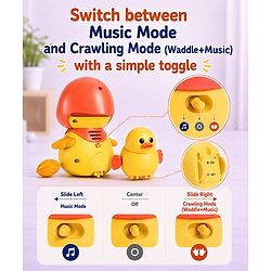 Babyhug Magnetic Crawling Duck Toy Set - Yellow| Music & LED Lights| Dancing Mother Duck| Visual & Auditory Development| Battery Operated| Encourages Crawling| BIS Certified| Gifting Option for 6M+