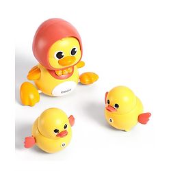 Babyhug Magnetic Crawling Duck Toy Set - Yellow| Music & LED Lights| Dancing Mother Duck| Visual & Auditory Development| Battery Operated| Encourages Crawling| BIS Certified| Gifting Option for 6M+