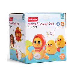 Babyhug Magnetic Crawling Duck Toy Set - Yellow| Music & LED Lights| Dancing Mother Duck| Visual & Auditory Development| Battery Operated| Encourages Crawling| BIS Certified| Gifting Option for 6M+