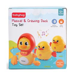 Babyhug Magnetic Crawling Duck Toy Set - Yellow| Music & LED Lights| Dancing Mother Duck| Visual & Auditory Development| Battery Operated| Encourages Crawling| BIS Certified| Gifting Option for 6M+