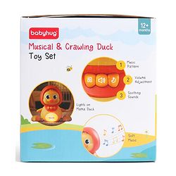 Babyhug Magnetic Crawling Duck Toy Set - Yellow| Music & LED Lights| Dancing Mother Duck| Visual & Auditory Development| Battery Operated| Encourages Crawling| BIS Certified| Gifting Option for 6M+