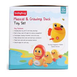 Babyhug Magnetic Crawling Duck Toy Set - Yellow| Music & LED Lights| Dancing Mother Duck| Visual & Auditory Development| Battery Operated| Encourages Crawling| BIS Certified| Gifting Option for 6M+