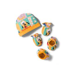 Babyhug Disney 100% Cotton Knit Cap Mittens & Booties Set With Micky Mouse & Friend Print Multicolour - Diameter 16 cm