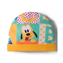 Babyhug Disney 100% Cotton Knit Cap Mittens & Booties Set With Micky Mouse & Friend Print Multicolour - Diameter 16 cm