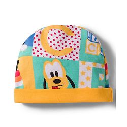 Babyhug Disney 100% Cotton Knit Cap Mittens & Booties Set With Micky Mouse & Friend Print Multicolour - Diameter 16 cm