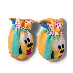 Babyhug Disney 100% Cotton Knit Cap Mittens & Booties Set With Micky Mouse & Friend Print Multicolour - Diameter 16 cm