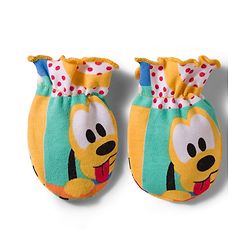Babyhug Disney 100% Cotton Knit Cap Mittens & Booties Set With Micky Mouse & Friend Print Multicolour - Diameter 16 cm