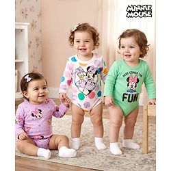 Babyhug Disney Interlock Knit Full Sleeves Onesies With Minnie & Friends Graphics Pack of 3 - Multicolor