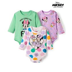 Babyhug Disney Interlock Knit Full Sleeves Onesies With Minnie & Friends Graphics Pack of 3 - Multicolor