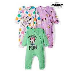 Babyhug Disney Interlock Knit Full Sleeves Rompers With Minnie & Friends Graphics Pack of 3 - Multicolor