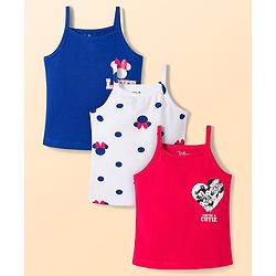 Babyhug Disney Lycra Knit Sleeveless Slips With Minnie Mouse Graphics Pack Of 3 - Blue, White and Red
