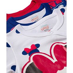 Babyhug Disney Interlock Knit Full Sleeves Romper with Minnie Mouse Graphic Pack of 3- Red Blue & White