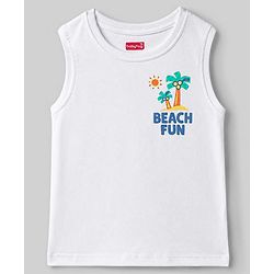 Babyhug Cotton Knit Sleeveless Tank T-Shirt With Front & Back Beach Theme Print - Multicolor