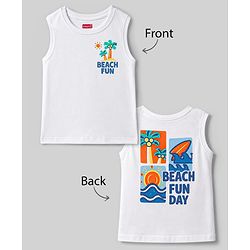 Babyhug Cotton Knit Sleeveless Tank T-Shirt With Front & Back Beach Theme Print - Multicolor