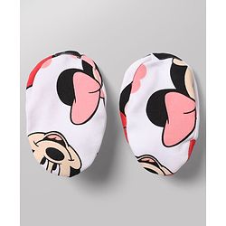 Babyhug Disney 100% Cotton Interlock Knit Full Sleeves Frock Style Onesie with Cap, Mitten and Booties with Minnie Mouse Graphic & Floral Print - White