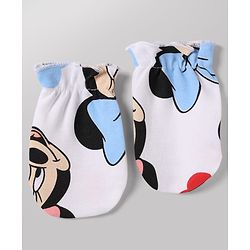 Babyhug Disney 100% Cotton Interlock Knit Full Sleeves Frock Style Onesie with Cap, Mitten and Booties with Minnie Mouse Graphic & Floral Print - White