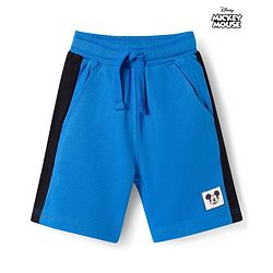 Babyhug Disney Terry Knit Above Knee Length Shorts with Mickey Mouse Graphic - Blue